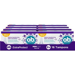 o.b. ExtraProtect Normaal - tampons - tampon gemiddelde tot zwaardere menstruatiedagen - 8 x 16 stuks