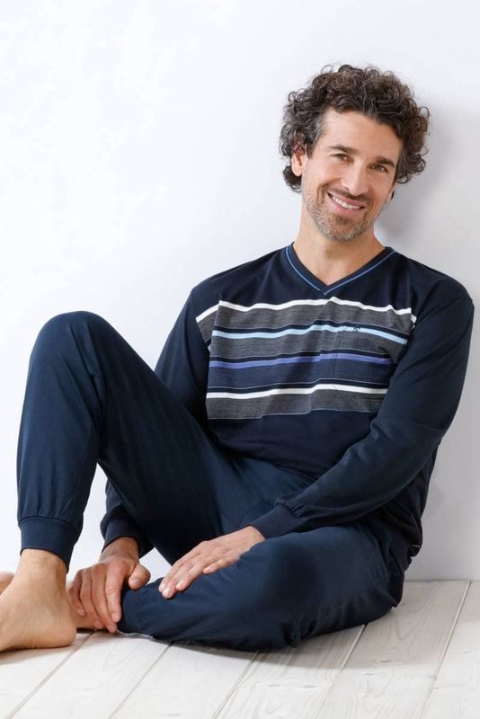 Comfortabele blauwe heren pyjama van Hajo - Blauw - Maat - 46