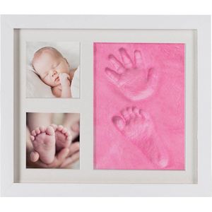 Baby fotolijst afdrukset - gip-afdruk fotolijst voor handafdruk, voetafdruk & foto's; cadeauset voor geboorte, doop, babydeel en nog veel meer. (roze gips)