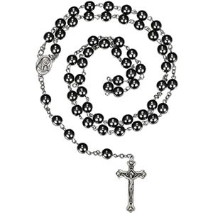 Kruis Hanger Ketting voor Mannen en Vrouwen - Zwarte Rozenkrans voor Heilige Communie