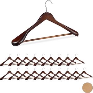 Relaxdays 20 x kledinghanger - voor pakken - brede schouder - kleerhangers hout – bruin