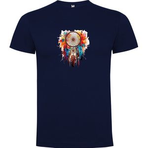 Donker Blauw T-Shirt met “Kleurrijke Dromenvanger “ Print Full Color Maat M
