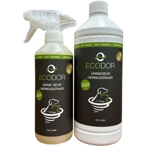 Ecodor UF2000 4Pets - Urinegeur Verwijderaar - Voordeel Pakket - 500 ml sprayflacon + 1 liter navulfles - Vegan - Ecologisch - Ongeparfumeerd