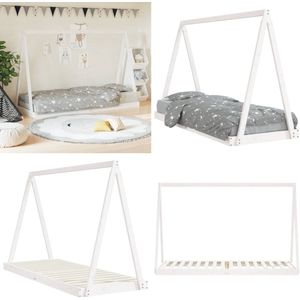 vidaXL Kinderbedframe 80x200 cm massief grenenhout wit - Kinderbedframe - Kinderbedframes - Kinderbed - Peuterbed