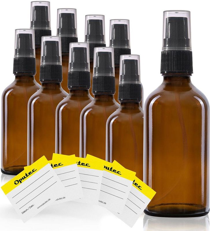 Oputec - Pompflesjes - Bruin Glas - 10 x 50 ml - Navulbaar en Herbruikbaar
