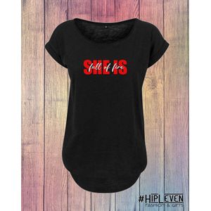 Shirt met lange rug ""SHE IS full of Fire""  to be me"" Zwart- Wit / 5XL (54)