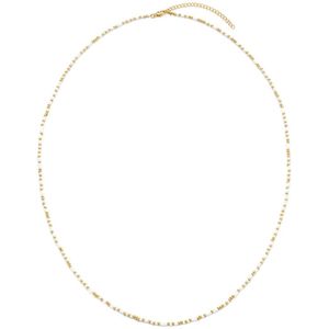 CO88 Collection 8CO-26263 Kralen Ketting - Dames - Glas - 2 mm - Staal - 3 mm - 70 + 7 cm - Wit - Goudkleurig