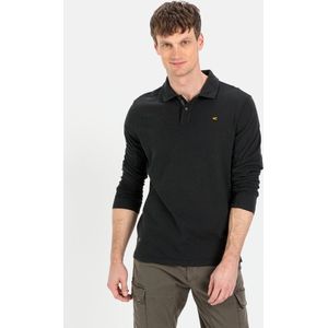 camel active Polo met lange mouwen gemaakt van gecertificeerd biologisch katoen - Maat menswear-6XL - Zwart