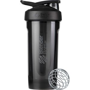 BLENDERBOTTLE | Strada Tritan ZWART. Classic eiwitshaker met ophanglus. 820 ML. Unieke shakebeker van BlenderBottle in zwart. Jouw shake gegarandeerd zonder klonten door BlenderBall van chirurgisch staal en ronde onderkant.