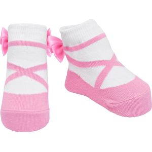 Ballerina sokjes roze voor baby meisje 0-12 maanden. Satijnen strikjes -Anti slip zooltjes-Kraamcadeau-Baby shower
