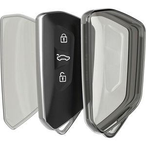 3 Button Car Key Case Compatible with VW Golf 8 - Transparent Black/Transparent