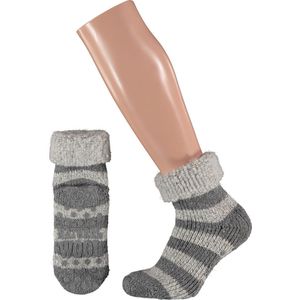 Apollo Dames Huissokken Wol met Antislip Streep Grijs 35-38