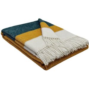 Plaids.shop - MALMO - Wollen Plaid - Okergeel-Groen-Wit - 140x200cm - 100% Wol