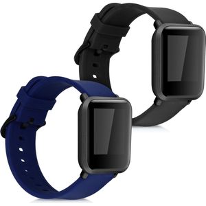 kwmobile 2x armband geschikt voor Huami Amazfit Bip S / Bip S Lite - Bandjes voor fitnesstracker in zwart / donkerblauw