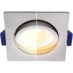 Led inbouwspot badkamer nikkel/RVS, vierkant, dim to warm (3000K-2000K), kantelbaar, 5W=50W, zaagmaat Ø75mm, buitenmaat Ø85mm, 23mm diep