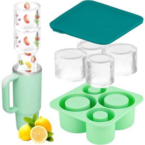 Siliconen ijsblokjesvorm 20-300-40 oz beker - 4 rasters holle cilinderijsmachine - deksel voor vriezer - ijskoude dranken sap koffie (groen)