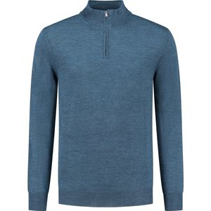 Gents - Halfzip merinoblend blauw - Maat 3XL