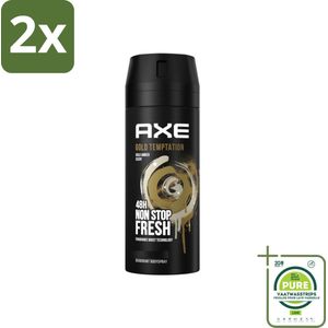 Axe - Deodorant Bodyspray - 48hrs Non Stop Fresh - Gold Temptation - Gold Amber - 150 ml - Voordeelverpakking - 2 stuks - Deodorant - Bodyspray