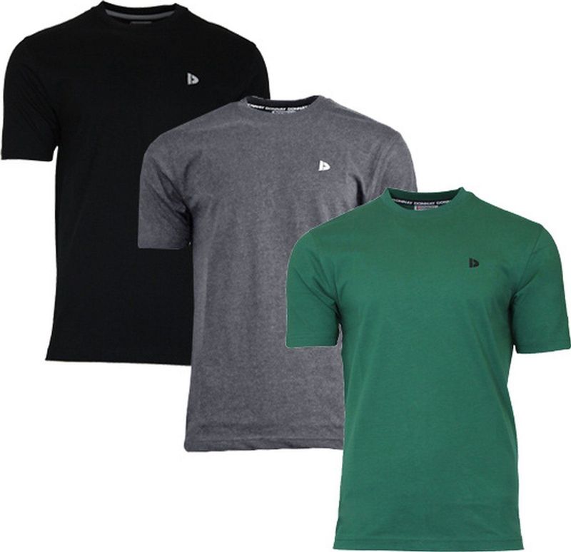 Donnay - Vince - T-shirt - Zwart/Charcoal-marl/Forest green - 3-Pack - Heren