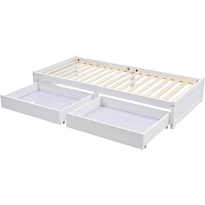 Merax Eenpersoons Kinderbed met Opbergruimte - Bed voor Kinderen met 2 Lades - Wit