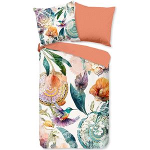 Luxe Satijnen Dekbedovertrek 200x200 cm - Mandala's en Bloemen Print met Kolibrie - Multi - 2 Persoons - 100% Katoen-Satijn