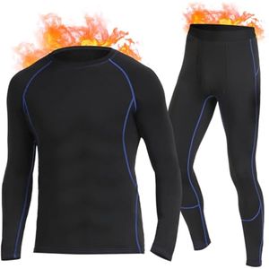 Thermisch Ondergoed voor Heren - Fleece Gevoerde Basislaag voor Training, Skiën, Hardlopen en Wandelen - Marineblauw