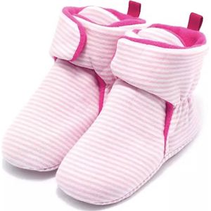 Roze gestreepte babyslofjes van Baby-Slofje maat 12 cm ( 6-12 maanden)