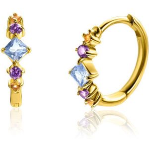 Zinzi Gold Plated Zilveren Oorringen Blauwe, Paarse en Champagne Zirkonia's en Scharniersluiting - ZIO2443