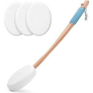 Lichaamsborstel Set - Badborstel - Rugborstel - Huidborstel - Massage - Badkameraccessoires - Badborstel rugborstel lange steel - bad & doucheaccesoires - Back Cream Applicator Bodylotion-applicator - 44.5*9*3cm - wit - EVA