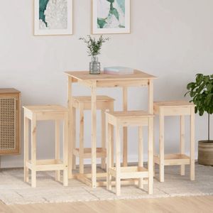The Living Store 5-delige Barset massief grenenhout - Bartafel - Houten Bartafel - Grenenhouten Bartafel - Barset - Eetkamerset