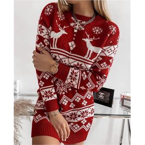 Halflange gebreide Kersttrui - Dames trui - Warme trui - Christmas Sweater - Rood - Maat : M