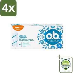 o.b. Tampons - ProComfort Super - Voor een Comfortabele & Veilige Bescherming - 16 Tampons - Voordeelverpakking - 4 stuks - Menstruatieschijfjes - Tampons
