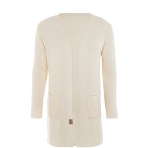 Knit Factory Ella Lang Gebreid Vest - Gebreide dames cardigan - Lang vest tot over de knie - Zwart damesvest gemaakt uit 30% wol en 70% acryl - Beige - 36/38