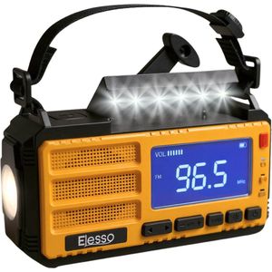 Elesso® Noodradio - 10.000 mAh - 2025 verbeterde versie - Solar Opwindbaar - Solar Powerbank Zonneenergie - Draagbare Radio op batterijen - Zaklamp led oplaadbaar - Survival Noodpakket - Oranje