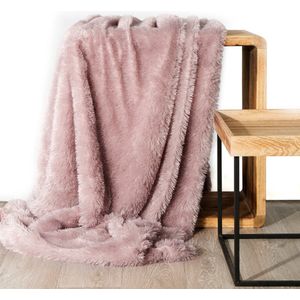 Oneiro’s Luxe Plaid TIFFANY roze - 170 x 210 cm - wonen - interieur - slaapkamer - deken – cosy – fleece - sprei