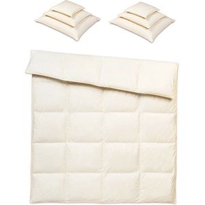 Donzen Dekbed 220x200cm – 2.5kg Dons Vulling - 2 Persoons Ganzendons Dekbed – 100% Katoenen Tijk - Satijnen Bies – Kleur Crème –Herfst/Winter Seizoen + Kussens 2 x 70x80mm + 2 x 50x60xm + 2 x 40x40cm ROYAL SET