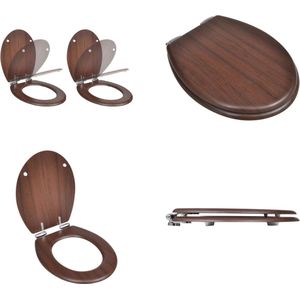 vidaXL Toiletbril met soft-closedeksel 2 st MDF bruin - Toiletbril - Toiletbrillen - Wc-bril - Wc-brillen