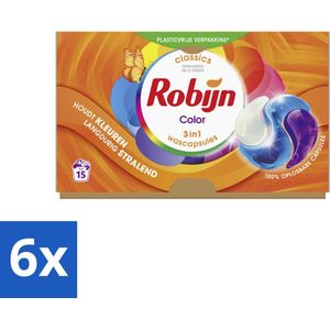 6 x Robijn - 3-in-1 Color - Wascapsules - 15 Wasbeurten - Wascapsules - Wasmiddel - Gekleurde Was - Wasverzorging - Kleurbehoud