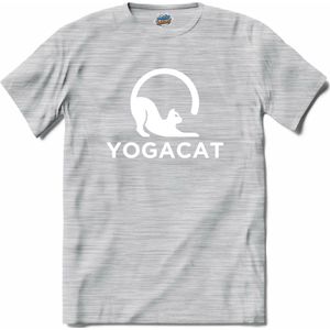 Yoga Cat | Katten - Kat - Cats - T-Shirt - Unisex - Donker Grijs - Gemêleerd - Maat M