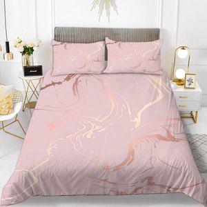 Beddengoed 135 x 200 cm 2-delig roze goud marmerlook moderne beddengoedset microvezel omkeerbaar beddengoedset luxe eenpersoonsbed 1 dekbedovertrek met ritssluiting en 1 kussensloop 80 x 80 cm