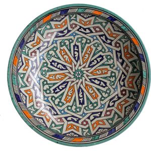 Handbeschilderde oosterse keramische schaal F022 Ø34 cm uit Marokko