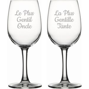Witte wijnglas gegraveerd - 26cl - Le Plus Gentil Oncle & La Plus Gentille Tante