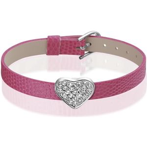 Montebello Armband Anass Fuchsia - Dames - PU leer - Bedel - Hart - Zirkonia - 20.5 cm