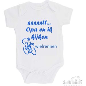 100% katoenen Romper ""ssssstt... Opa en ik kijken wielrennen"" Jongens Katoen Wit/blauw Maat 56/62