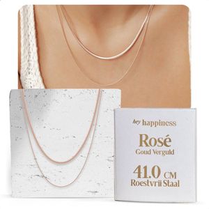Hey Happiness Slangenketting Halsketting Dames Roestvrij Staal Roségoud Verguld – 46 cm + 7,5 cm Verstelbaar – Breedte 0,3 mm – Roségoud
