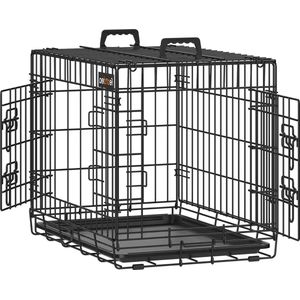 Hondenbench inklapbaar met 2 deuren - kunststof schaal - 61 x 43 x 50 cm - zwart - S - PPD024B01