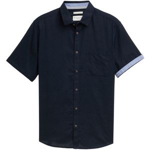Tom Tailor - Korte Mouw Overhemd - Heren - XL - Blauw - Linnen - 1045098