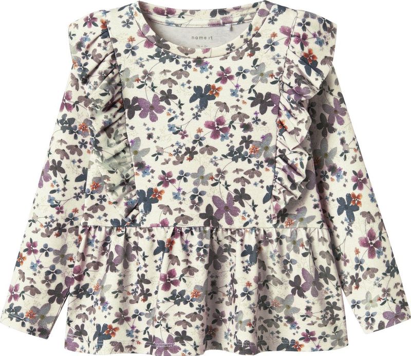 Top - Slim Fit - Lange Mouwen - All-over Print - Ronde Hals - Ruches