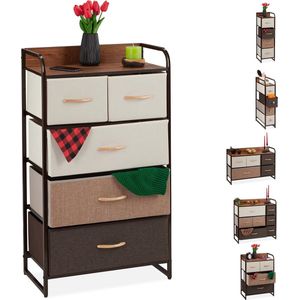 ladekast - 5 lades - opvouwbare manden - stalen frame - 100 x 58 x 31,5 cm - slaapkamer - bruin