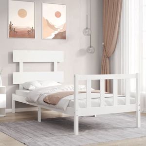 The Living Store Bed Grenenhouten - Wit - 205.5 x 105.5 x 81 cm - Multiplex lattenbodem